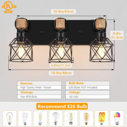 3-Light Wood Farmhouse Vanity Light