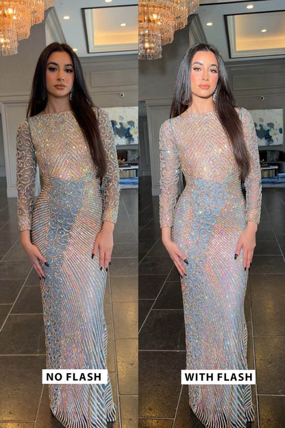 Farah Long Sleeve Embellished Dress