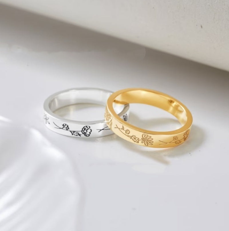 Fashionable Personalized Birthday Flower Ring