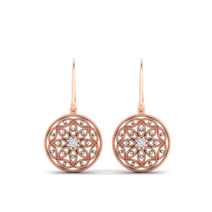 Diamond Filigree Circle Drop Lab Grown Lever Back Earring