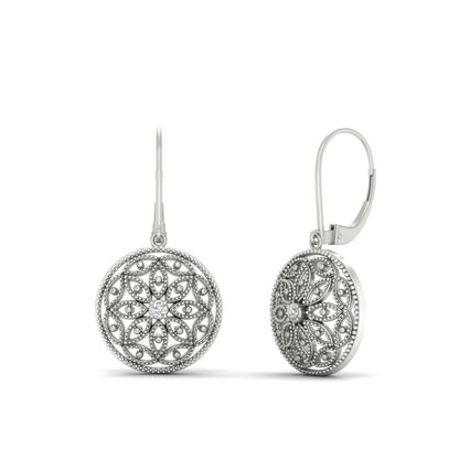 Diamond Filigree Circle Drop Lab Grown Lever Back Earring