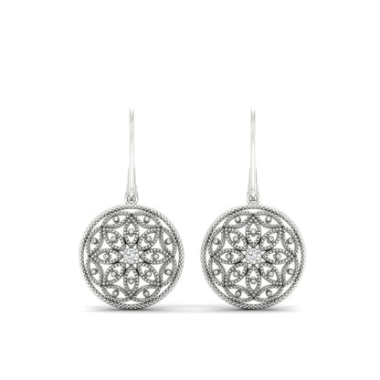 Diamond Filigree Circle Drop Lab Grown Lever Back Earring