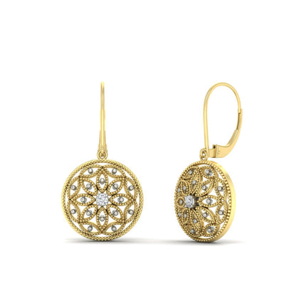 Diamond Filigree Circle Drop Lab Grown Lever Back Earring