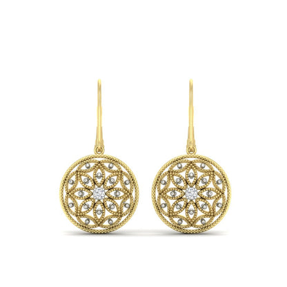 Diamond Filigree Circle Drop Lab Grown Lever Back Earring