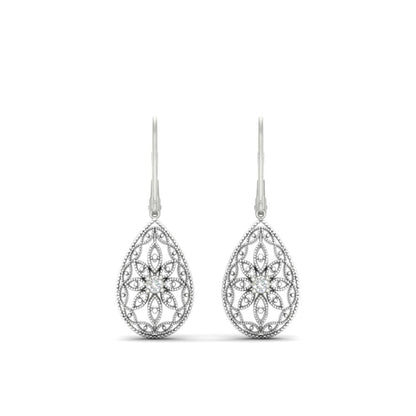 Filigree Diamond Openwork Teardrop Earrings