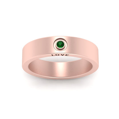 Flat Single Stone Mens Band Engraved