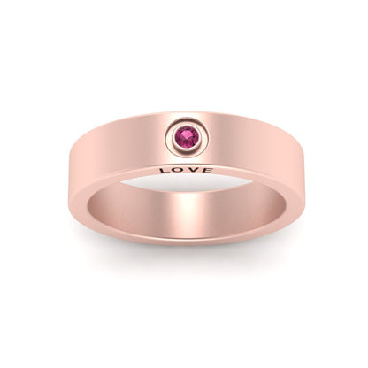 Flat Single Stone Mens Band Engraved