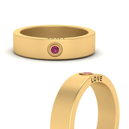 Flat Single Stone Mens Band Engraved