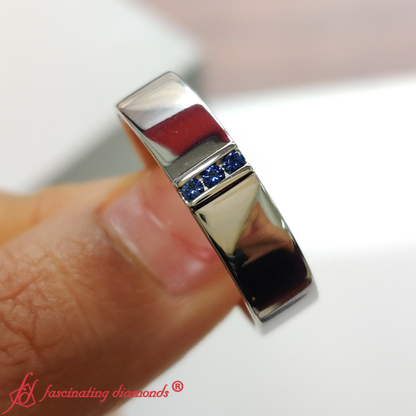 3 Stone Mens Flat Gemstone Band