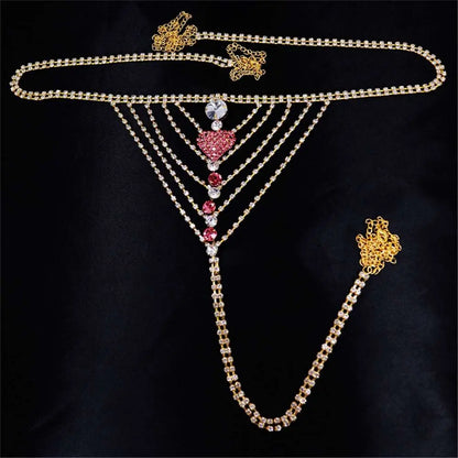 Heart Rhinestone Panty Body Jewelry with Garter Belt