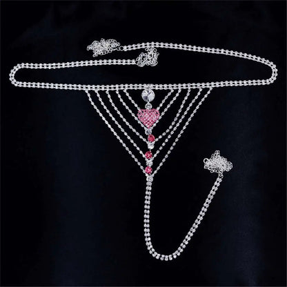 Heart Rhinestone Panty Body Jewelry with Garter Belt