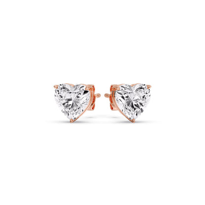 3 Prong Heart Shaped Diamond Solitaire Stud Earring in Basket Setting
