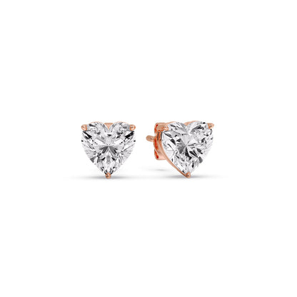 3 Prong Heart Shaped Diamond Solitaire Stud Earring in Basket Setting