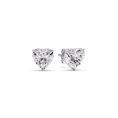 3 Prong Heart Shaped Diamond Solitaire Stud Earring in Basket Setting