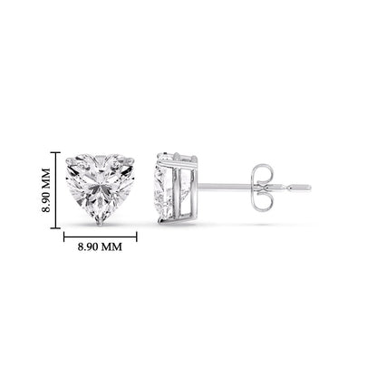 3 Prong Heart Shaped Diamond Solitaire Stud Earring in Basket Setting