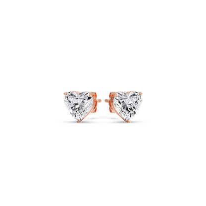 3 Prong Heart Shaped Diamond Solitaire Stud Earring in Basket Setting