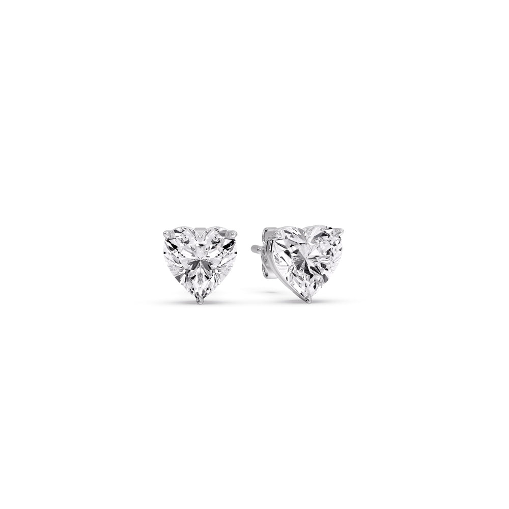 3 Prong Heart Shaped Diamond Solitaire Stud Earring in Basket Setting