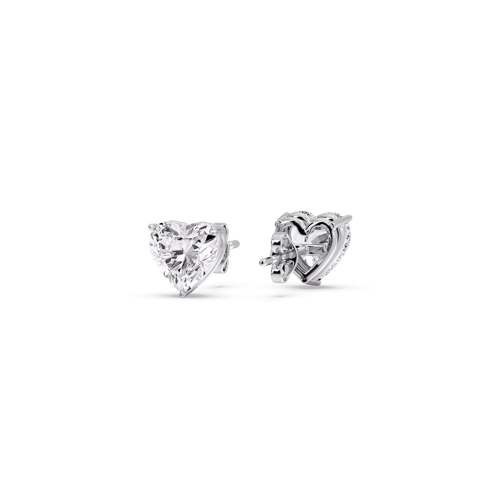 3 Prong Heart Shaped Diamond Solitaire Stud Earring in Basket Setting