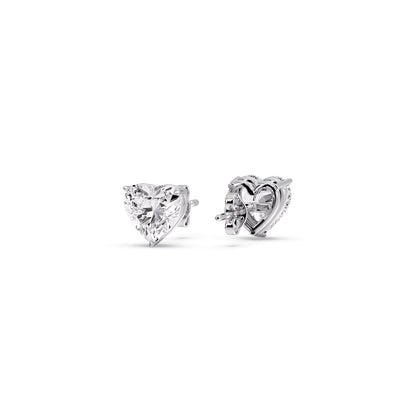 3 Prong Heart Shaped Diamond Solitaire Stud Earring in Basket Setting