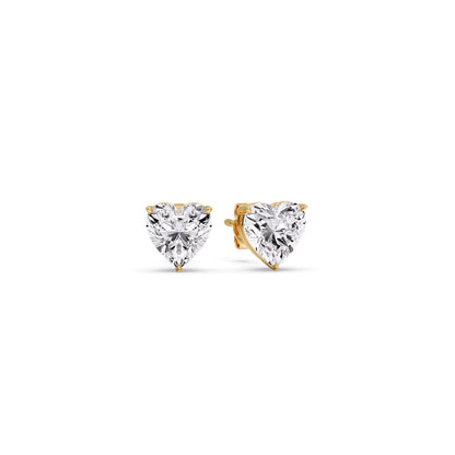 3 Prong Heart Shaped Diamond Solitaire Stud Earring in Basket Setting