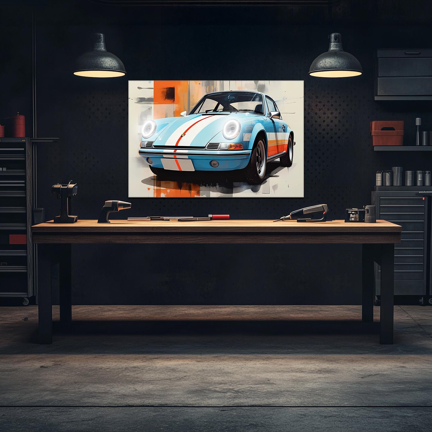 Retro Racing Car Neon Wall Art - UV Printed LED Plexiglass Sign for Garage, Man Cave & Classic Car Fans - Adjustable Light and Free Shipping