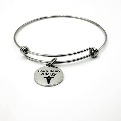 Fava Bean Allergy Medical Condition Charm Bracelet Stainless Steel Expanding Bangle Allergy Awareness Jewelry