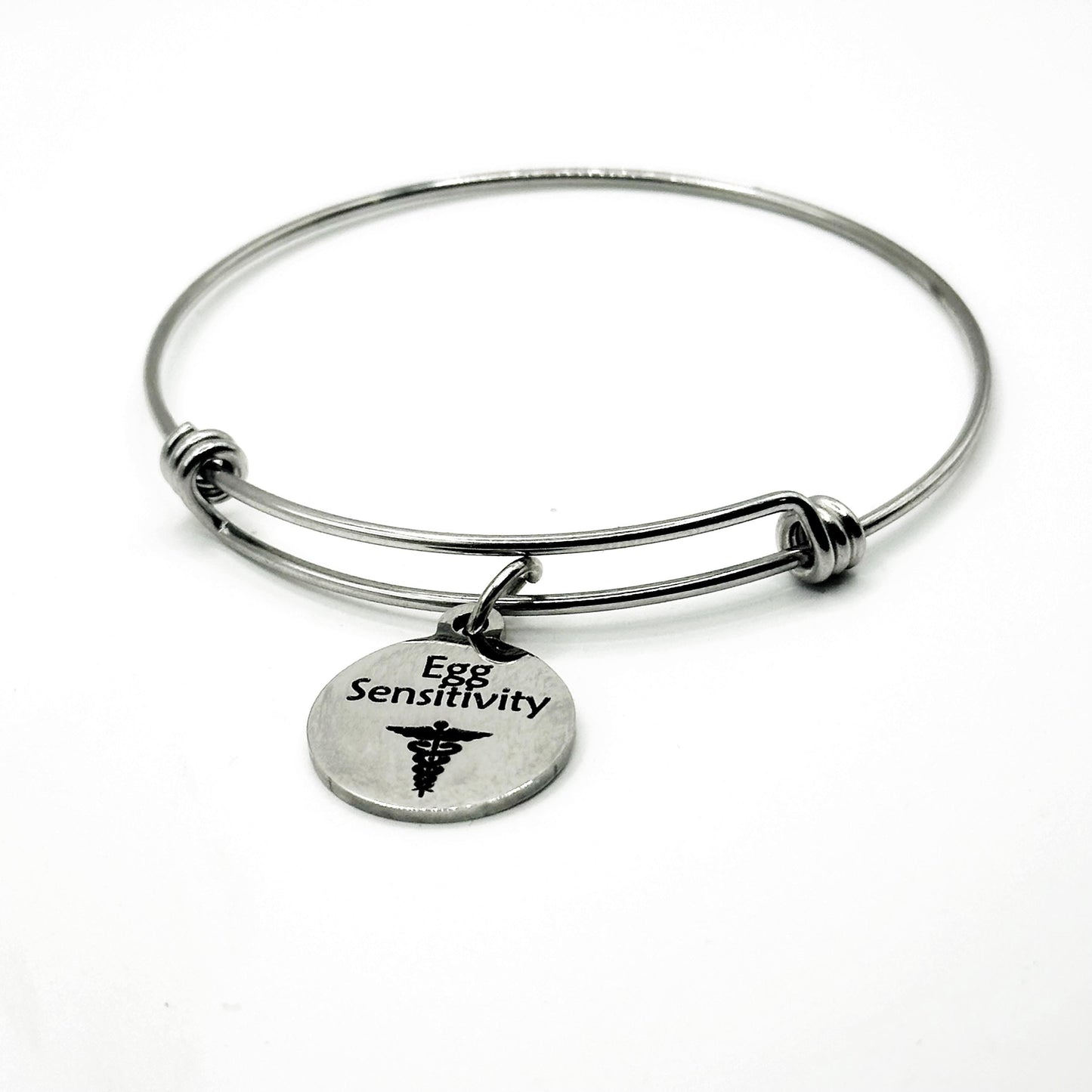 Egg Sensitivity Medical Condition Charm Bracelet Stainless Steel Expanding Bangle Food Sensitivity Awareness Jewelry