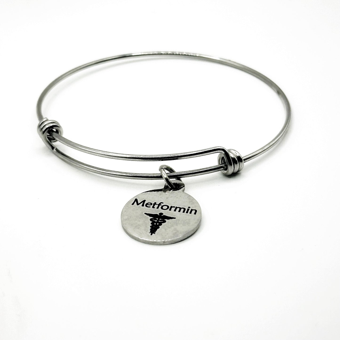 Metformin Medicine Alert Charm Bracelet Stainless Steel Expanding Bangle Medication Awareness Jewelry