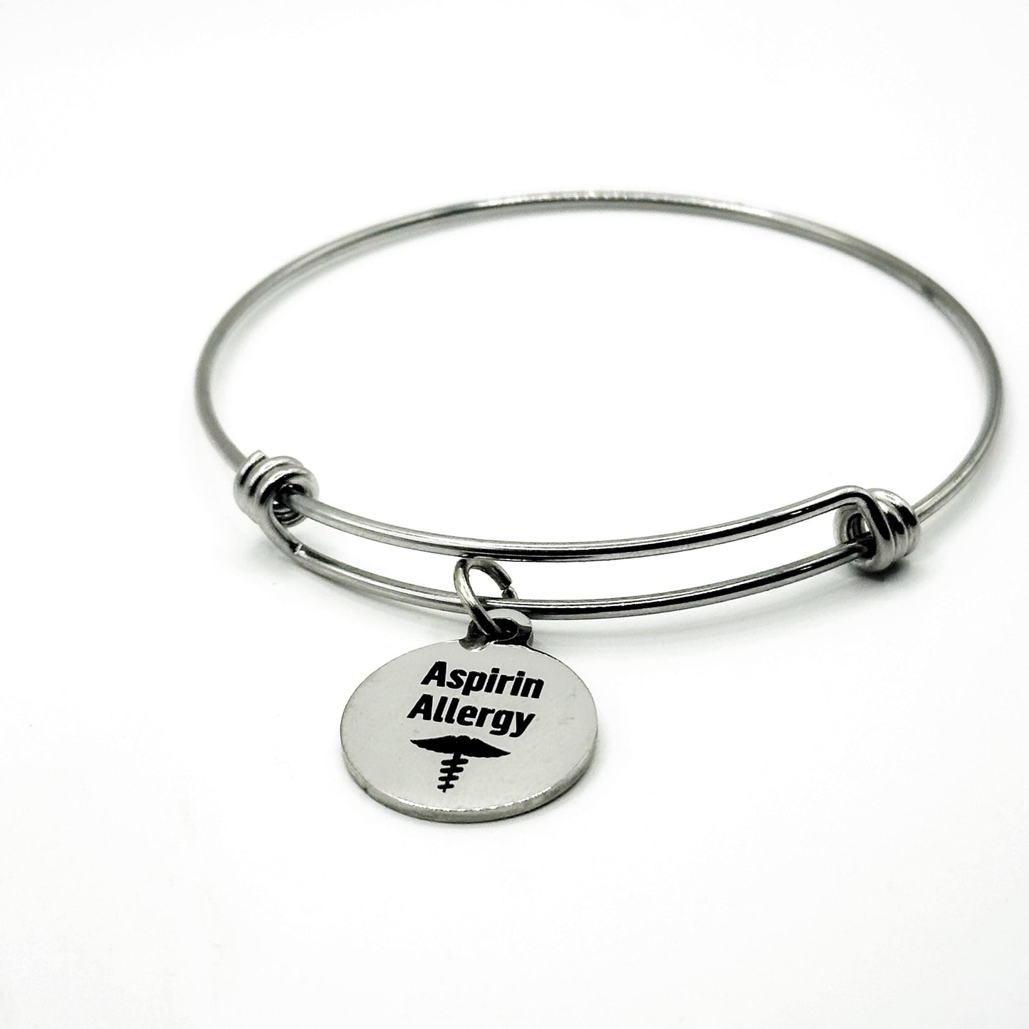 Aspirin Allergy Medical Condition Charm Bracelet Stainless Steel Expanding Bangle Allergy Awareness Jewelry
