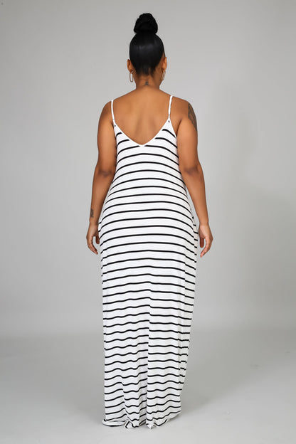 Comfy Loose Pocketed Striped Maxi Dress