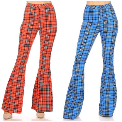 High Rise Plaid Print Pants