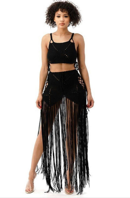 Crochet Fringe Swimwear Skirt Set