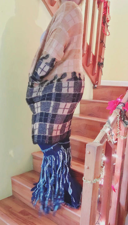 Color Block Plaid Long Cardigan