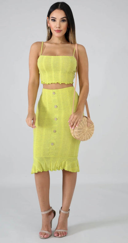 Green Knitted Skirt & Cropped Top Set