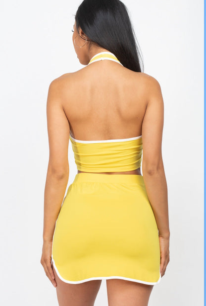 Halter Neck Cropped Top & Mini Skirt Casual Set