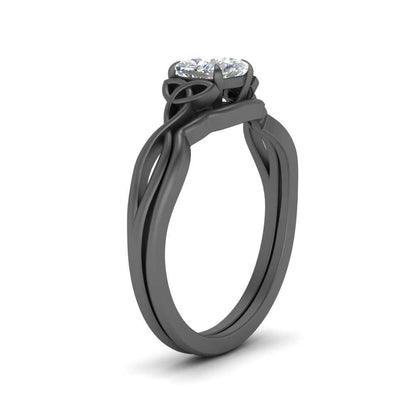 Cushion Cut Infinity Celtic Solitaire Wedding Set