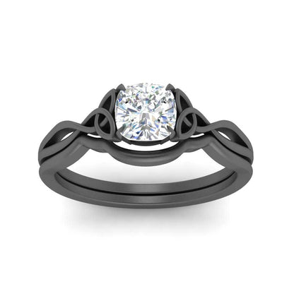 Cushion Cut Infinity Celtic Solitaire Wedding Set