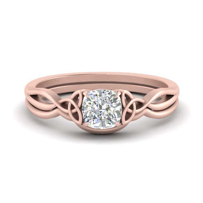 Cushion Cut Infinity Celtic Solitaire Wedding Set