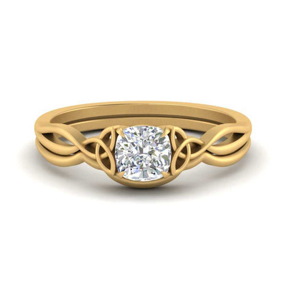 Cushion Cut Infinity Celtic Solitaire Wedding Set