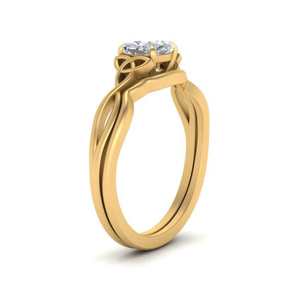 Cushion Cut Infinity Celtic Solitaire Wedding Set