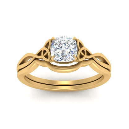 Cushion Cut Infinity Celtic Solitaire Wedding Set