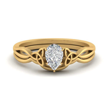 Pear Shaped Infinity Celtic Solitaire Wedding Set