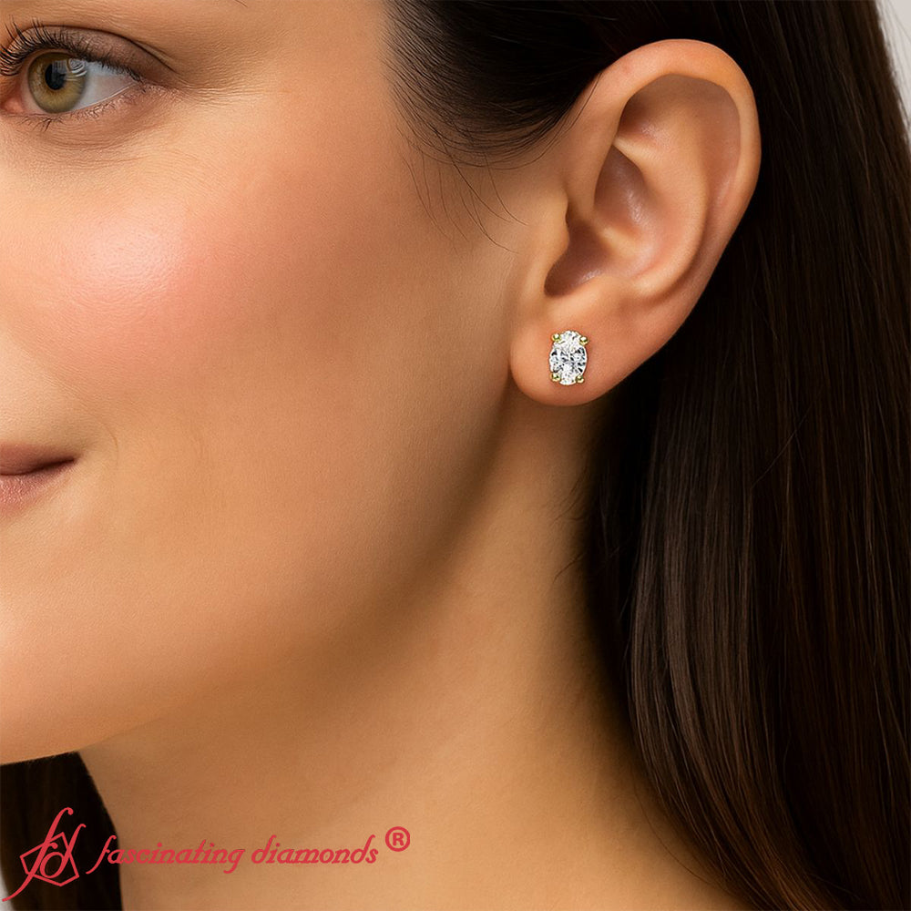 Classic Four Prong Oval Diamond Solitaire Stud Earrings [IGI Certified]