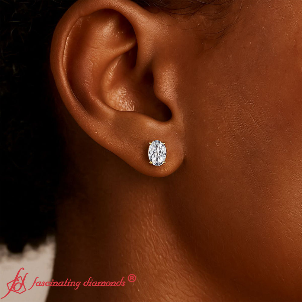 Classic Four Prong Oval Diamond Solitaire Stud Earrings [IGI Certified]