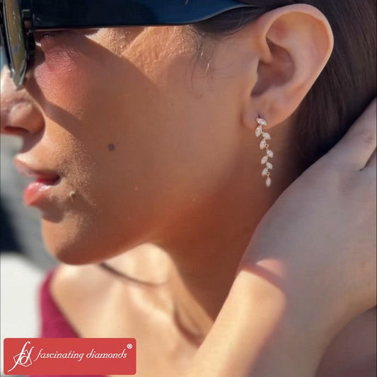 Pave Diamond Leaf Drop Earring
