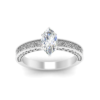 Marquise Cut Celtic Engraved Solitaire Engagement Ring