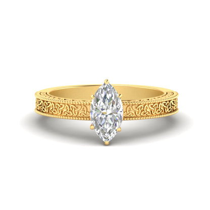 Marquise Cut Celtic Engraved Solitaire Engagement Ring