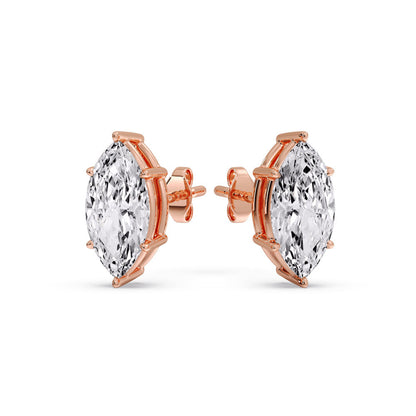 6 Prong Marquise Diamonds Solitaire Stud Earring in Basket Setting