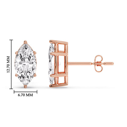 6 Prong Marquise Diamonds Solitaire Stud Earring in Basket Setting