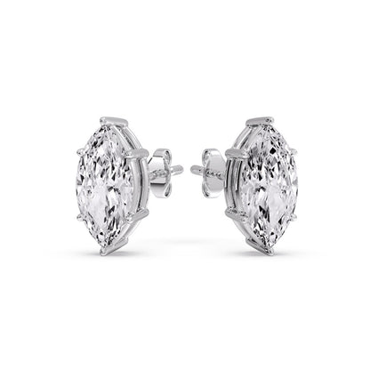 6 Prong Marquise Diamonds Solitaire Stud Earring in Basket Setting